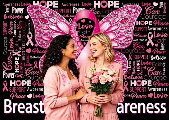 Alt view image 2 of 7 - Breast Cancer Awareness Backdrop October Pink Ribbon Butterfly Background 8x6ft Love Hope Faith Strength Banner, Breast Cancer Charity Activities Party Decorations
