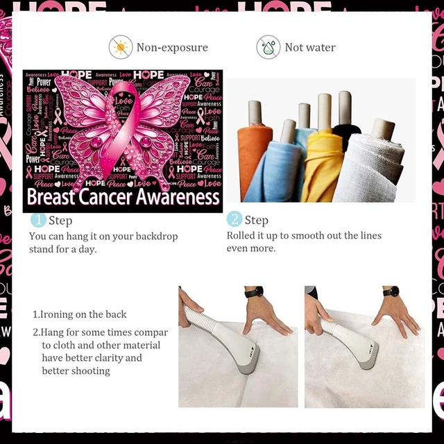 Alt view image 7 of 7 - Breast Cancer Awareness Backdrop October Pink Ribbon Butterfly Background 8x6ft Love Hope Faith Strength Banner, Breast Cancer Charity Activities Party Decorations