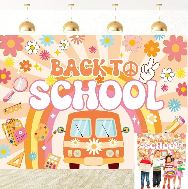 Main image of Groovy Back to School Backdrop Boho First Day of School Banner Background Retro Welcome Back to School Bulletin Board Kindergarten Classroom Party Decorations Photo Props (8x6FT)