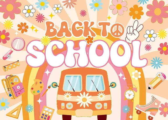 Alt view image 2 of 7 - Groovy Back to School Backdrop Boho First Day of School Banner Background Retro Welcome Back to School Bulletin Board Kindergarten Classroom Party Decorations Photo Props (8x6FT)