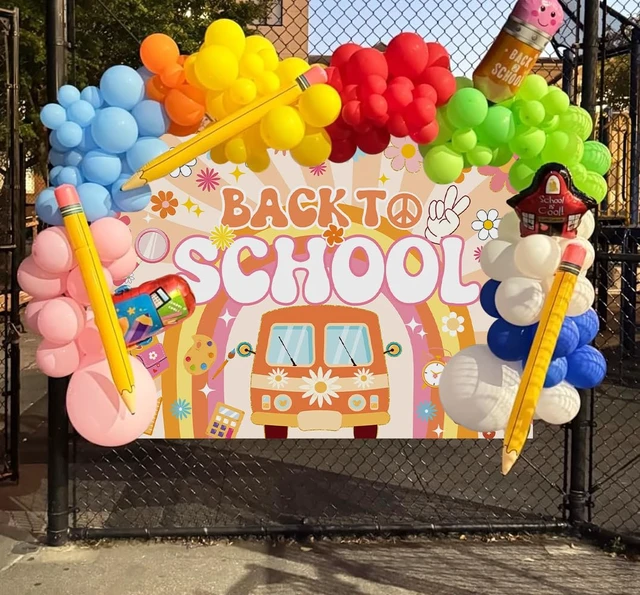Alt view image 5 of 7 - Groovy Back to School Backdrop Boho First Day of School Banner Background Retro Welcome Back to School Bulletin Board Kindergarten Classroom Party Decorations Photo Props (8x6FT)