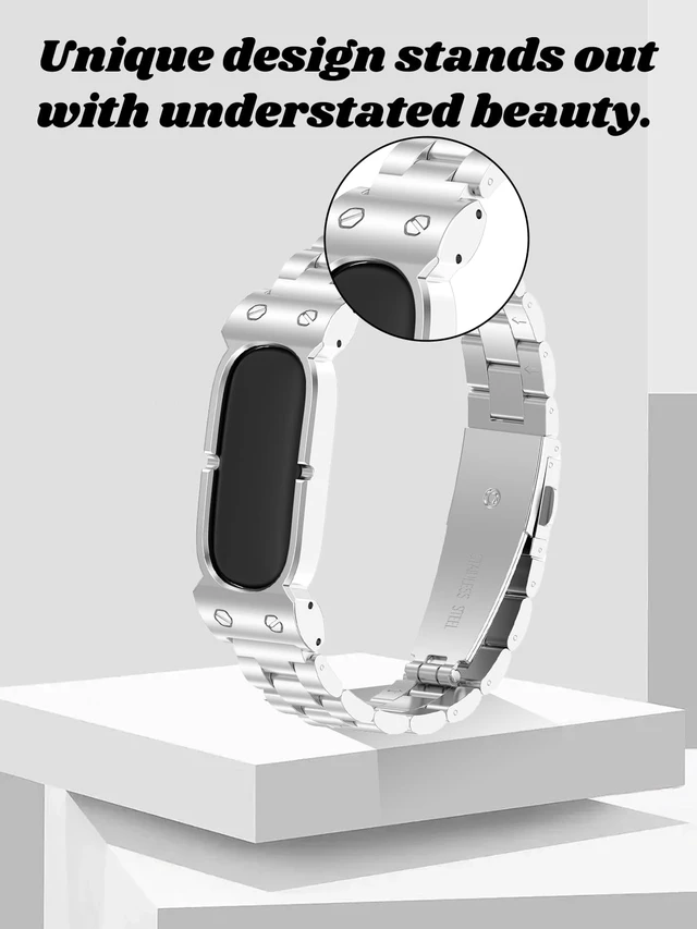 Alt view image 2 of 7 - Compatible with Google Fitbit Air Watch. Zinc alloy frame + stainless steel link band, sturdy & skin-friendly for all-day wear