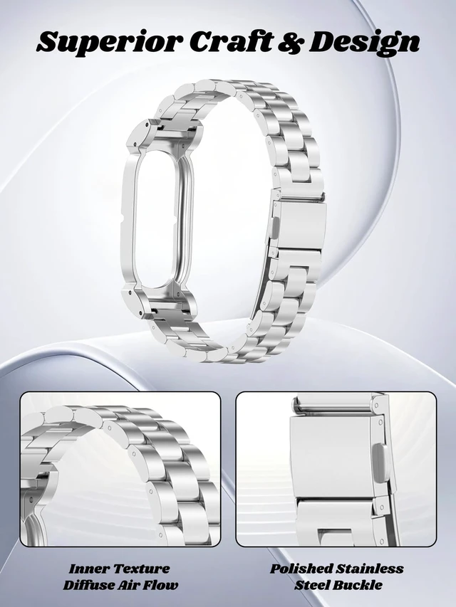 Alt view image 3 of 7 - Compatible with Google Fitbit Air Watch. Zinc alloy frame + stainless steel link band, sturdy & skin-friendly for all-day wear
