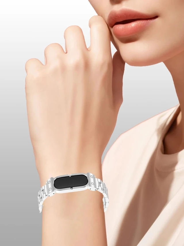 Alt view image 6 of 7 - Compatible with Google Fitbit Air Watch. Zinc alloy frame + stainless steel link band, sturdy & skin-friendly for all-day wear