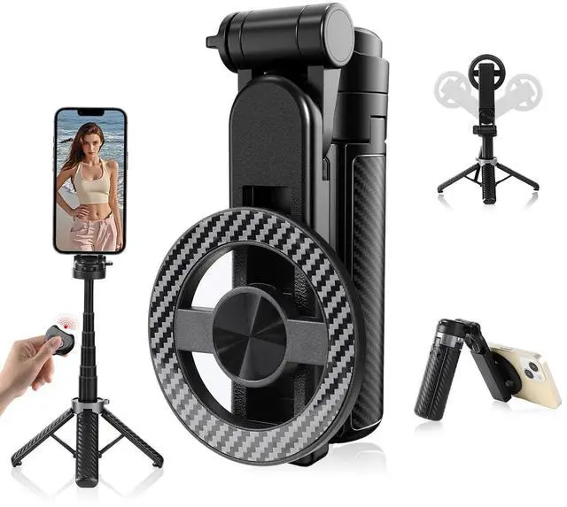 Main image of 4-in-1 Multifunctional Magnetic Selfie Stick,360° Rotation Phone Tripod, Portable Extendable Mag Tripod,for Video Recording & Vlog,Portable Pocket Size for iPhone & Android(Black)