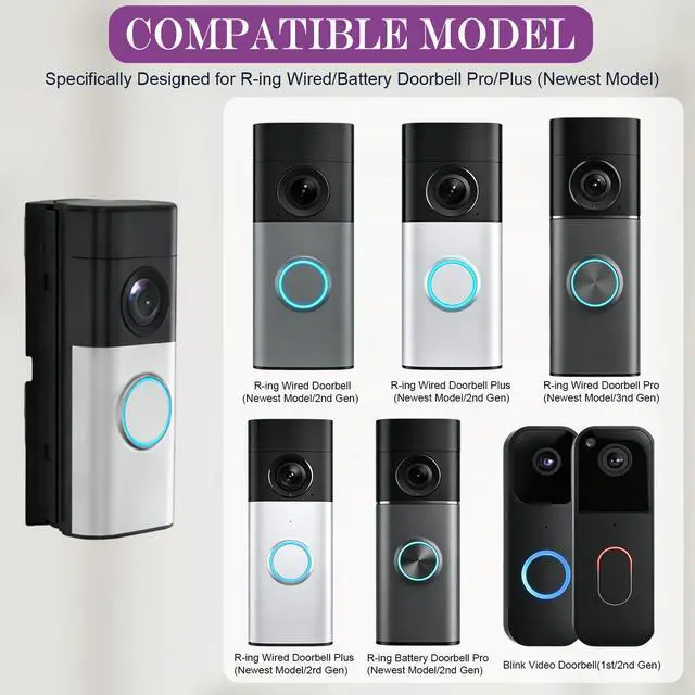 Alt view image 2 of 6 - Adjustable Doorbell Angle Mount, 0-45° Anti-Theft Doorbell Mounting Bracket Compatible with Ring Wired Doorbell Plus/Pro (2026 Latest Models) & Battery Doorbell Plus/Pro (2nd Gen)