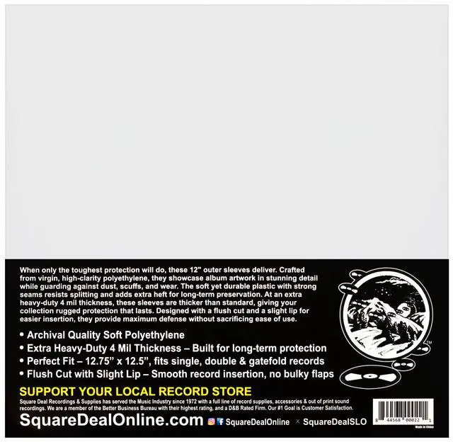 Alt view image 2 of 6 - (100 Pack) 12 inch Record Outer Sleeves - Archival Quality - Extra Heavy Duty 4 Mil Thick - Soft Virgin Polyethylene