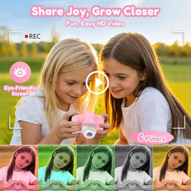 Alt view image 4 of 6 - Kids Camera Toy Birthday Gifts for Girl 3-12, 1080P HD Toddler Selfie Digital Camera Camcorder Video Cameras, 40MP Mini Camera for 3 4 5 6 7 8 9 Year Old Children + 32G SD Card, Pink