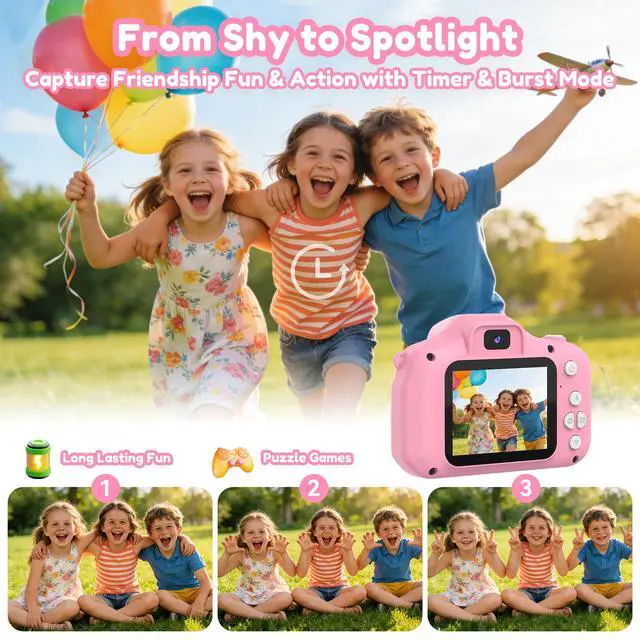 Alt view image 5 of 6 - Kids Camera Toy Birthday Gifts for Girl 3-12, 1080P HD Toddler Selfie Digital Camera Camcorder Video Cameras, 40MP Mini Camera for 3 4 5 6 7 8 9 Year Old Children + 32G SD Card, Pink