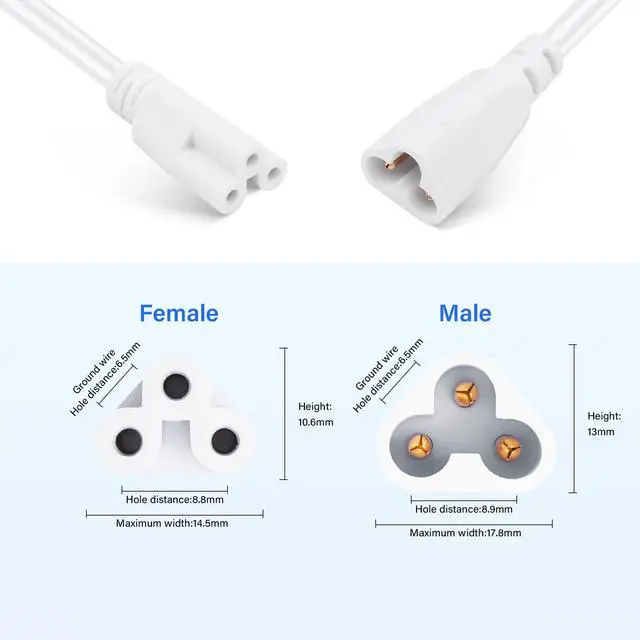 Alt view image 5 of 6 - T5 T8 LED Cable 10FT LED 3Pin Integrated Tube Male to Female Adapter Extension Cord for Integrated Fluorescent Tube Light Bulb Lamp Holder (2 Pack/3M)