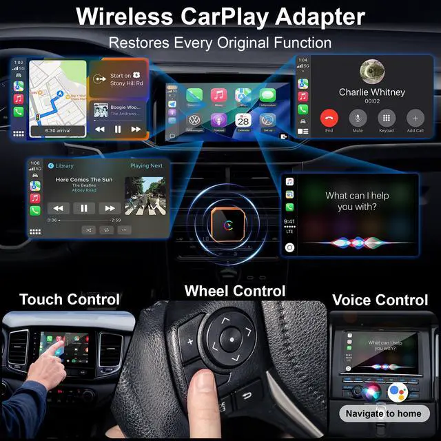 Alt view image 3 of 6 - 2026 Wireless CarPlay Adapter for iPhone & Android Wired to Wireless CarPlay & Android Auto Plug and Play Fast Auto Reconnect Stable Control Compatible for iOS 10+ & Android11+