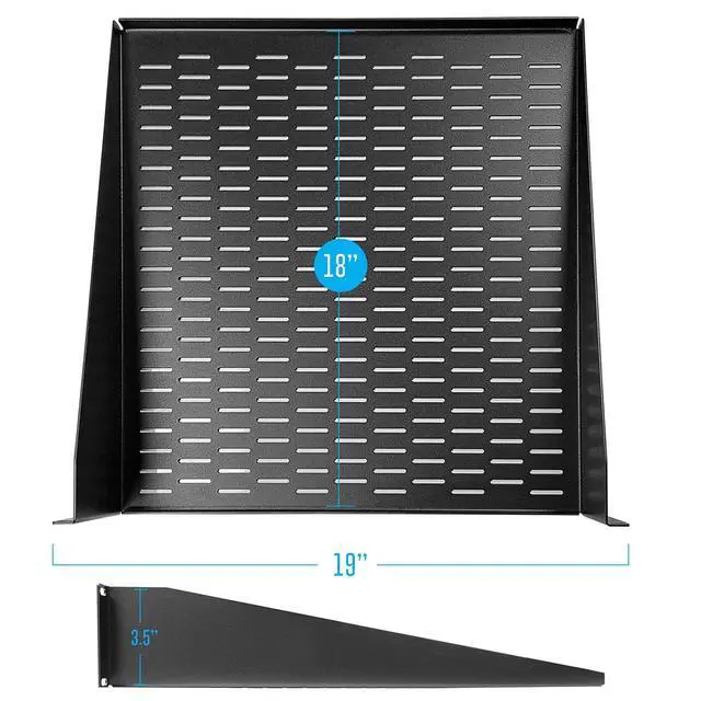 Alt view image 3 of 6 - AxcessAbles 2U Vented Rack Shelf - 2 Pack | Rack Trays for 19 Inch Equipment Rack Cabinets | 18" Deep Rackmount Shelf with Lips | 50lb Capacity (2-Pack)