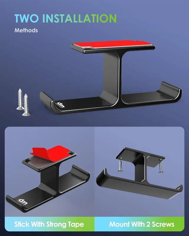 Alt view image 4 of 6 - All Aluminum Headphone Stand Under Desk, Dual Headset Holder Hanger with Industrial-Strength Adhesive & Screw Mount, Gaming Desk Accessories, Under Table Earphone Hook for PC Headsets, Bags, Black