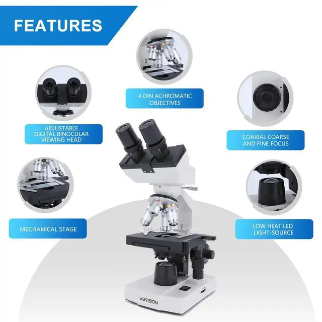 Alt view image 4 of 6 - Professional 40X-2500X Lab Binocular Compound Microscope for Clinical Research - 4 Achromatic Objectives, Double-Layer Mechanical Stage, Coaxial Focus - High-Precision LED Scope for Labs & Medicine