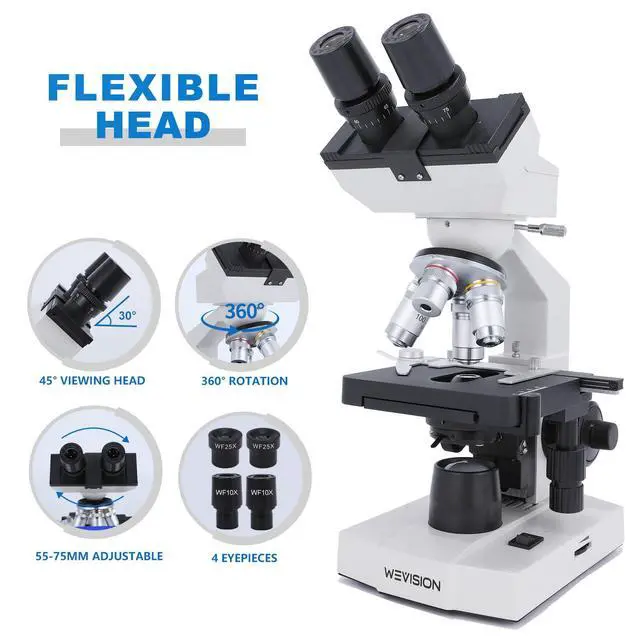 Alt view image 5 of 6 - Professional 40X-2500X Lab Binocular Compound Microscope for Clinical Research - 4 Achromatic Objectives, Double-Layer Mechanical Stage, Coaxial Focus - High-Precision LED Scope for Labs & Medicine