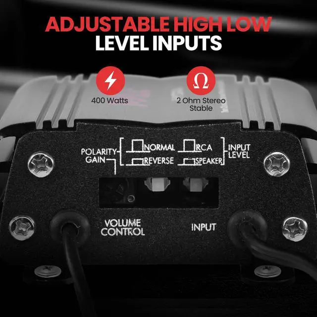 Alt view image 4 of 6 - 2-Channel Marine Amplifier Receiver - Waterproof and Weatherproof Audio Subwoofer for Boat Stereo Speaker & Other Watercraft - 400 Watt Power, Wired RCA, AUX and MP3 Audio Input Cable