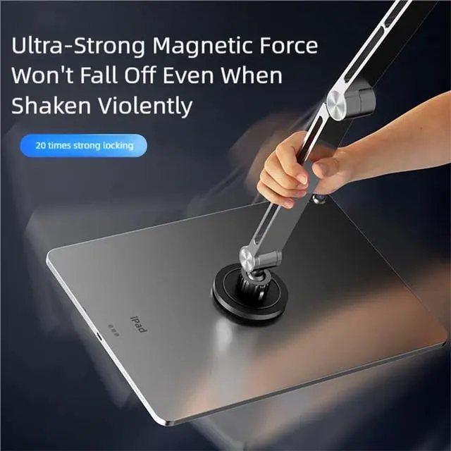Alt view image 2 of 6 - Magnetic Heavy Duty Metal Phone/Tablet Holder for Bed Adjustable Foldable Stand for Desk Aluminum Universal Lazy Bracket 360° Rotation Flexible Long Arm (Grey, Magnetic)