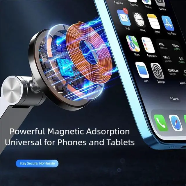 Alt view image 5 of 6 - Magnetic Heavy Duty Metal Phone/Tablet Holder for Bed Adjustable Foldable Stand for Desk Aluminum Universal Lazy Bracket 360° Rotation Flexible Long Arm (Grey, Magnetic)
