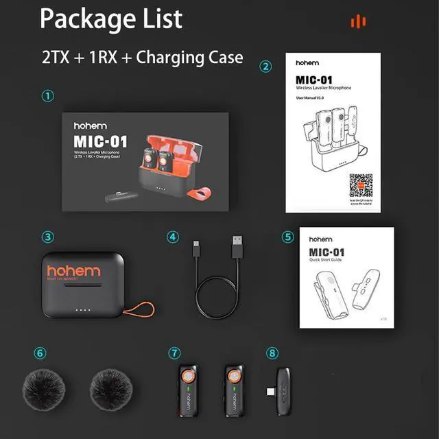 Alt view image 5 of 6 - MIC-01 Wireless Lavalier Microphone, 3-Level Noise Cancelling Built-in TF Card Slot Remote Shutter Control Clip On/Magnet Mic for Smartphone Camera Laptop Tablet