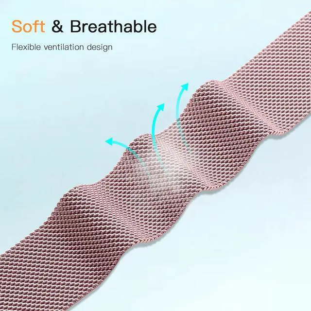 Alt view image 2 of 6 - Compatible with Fitbit Versa and Versa 2 Bands for Women Men, Rose Gold Stainless Steel Metal Mesh Magnetic Band Bracelet Strap Replacement for Fitbit Versa/Versa Lite SE, Large