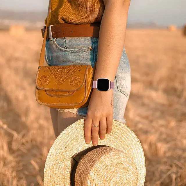 Alt view image 6 of 6 - Compatible with Fitbit Versa and Versa 2 Bands for Women Men, Rose Gold Stainless Steel Metal Mesh Magnetic Band Bracelet Strap Replacement for Fitbit Versa/Versa Lite SE, Large