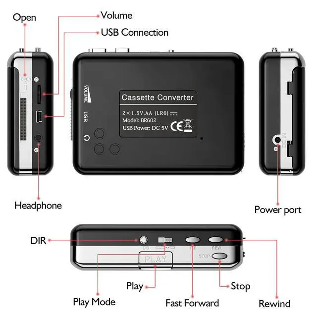Alt view image 3 of 6 - Cassette Player - Compact Tape Player Portable Recorder with Earphone-Convert Audio Music Cassette to MP3 Digital, Compatible with Laptop/PC/MAC- for Entertainment, Travel, Light Sports(Black)