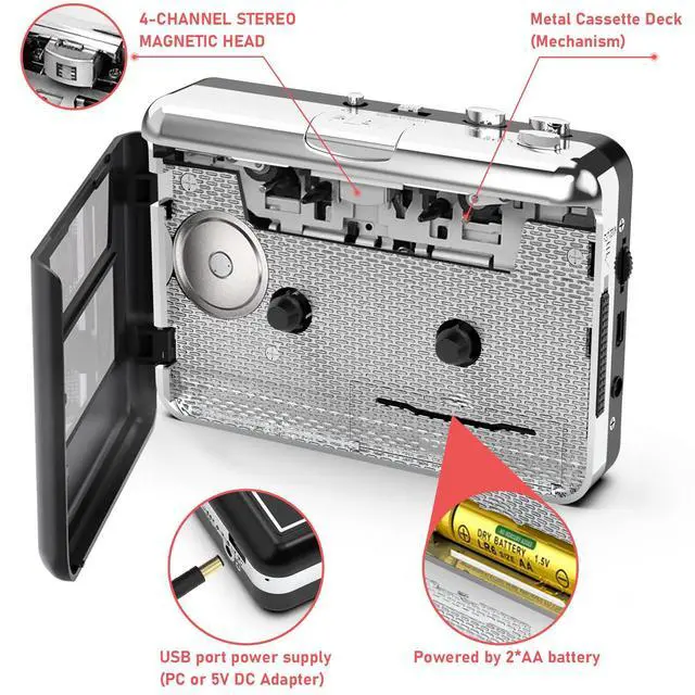 Alt view image 4 of 6 - Cassette Player - Compact Tape Player Portable Recorder with Earphone-Convert Audio Music Cassette to MP3 Digital, Compatible with Laptop/PC/MAC- for Entertainment, Travel, Light Sports(Black)