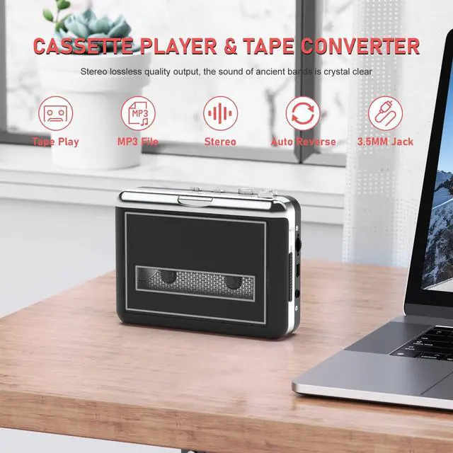 Alt view image 5 of 6 - Cassette Player - Compact Tape Player Portable Recorder with Earphone-Convert Audio Music Cassette to MP3 Digital, Compatible with Laptop/PC/MAC- for Entertainment, Travel, Light Sports(Black)