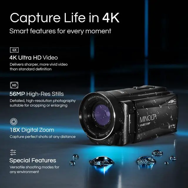 Alt view image 2 of 6 - MN4K300WP 4K Waterproof Camcorder, 56MP, 18X Zoom (Black) | Capture sharp photos and video with intuitive controls for travel, family and everyday moments