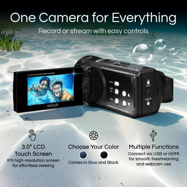 Alt view image 3 of 6 - MN4K300WP 4K Waterproof Camcorder, 56MP, 18X Zoom (Black) | Capture sharp photos and video with intuitive controls for travel, family and everyday moments