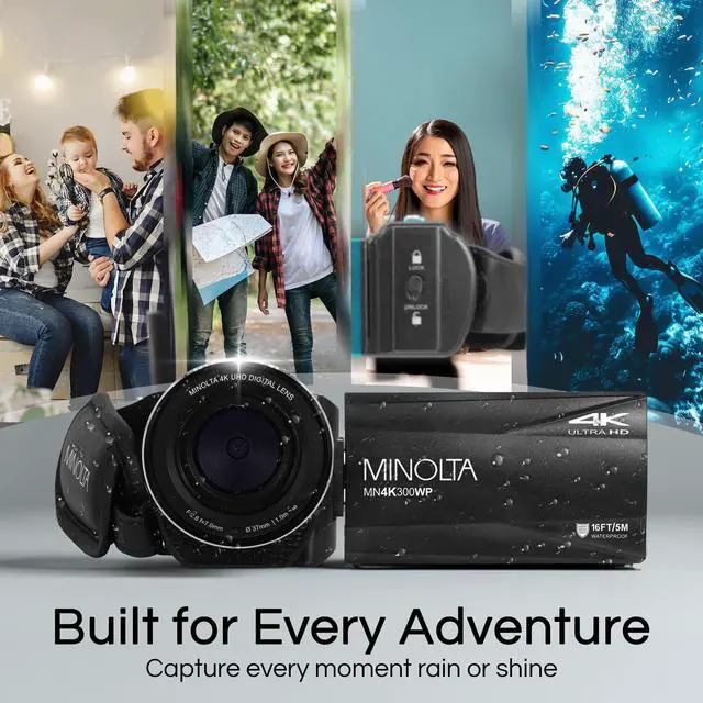 Alt view image 6 of 6 - MN4K300WP 4K Waterproof Camcorder, 56MP, 18X Zoom (Black) | Capture sharp photos and video with intuitive controls for travel, family and everyday moments