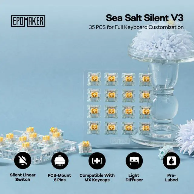 Alt view image 2 of 6 - Silent Mechanical Keyboard Switches Set - 35 Pieces Factory Pre-Lubed, 5-Pin Linear/Tactile Switches for Custom Mechanical Keyboards (Sea Salt V3(Linear Silent))