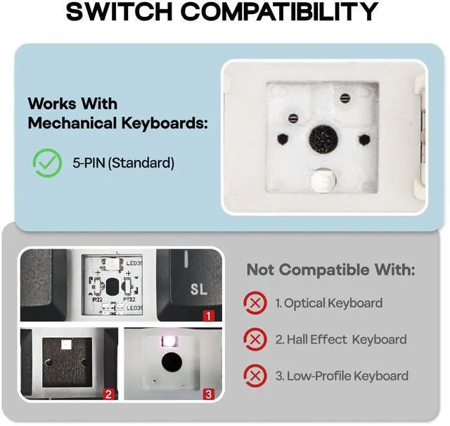 Alt view image 3 of 6 - Silent Mechanical Keyboard Switches Set - 35 Pieces Factory Pre-Lubed, 5-Pin Linear/Tactile Switches for Custom Mechanical Keyboards (Sea Salt V3(Linear Silent))
