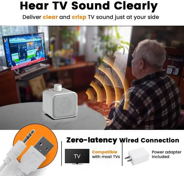 Alt view image 2 of 6 - Wired Speakers for TV No Delay, Mini Clear Voice TV Speaker Wired | 5M Long Cord, Personal Speaker with Headphone Jack, Easy Operation, TV Speakers for Hard of Hearing and Seniors