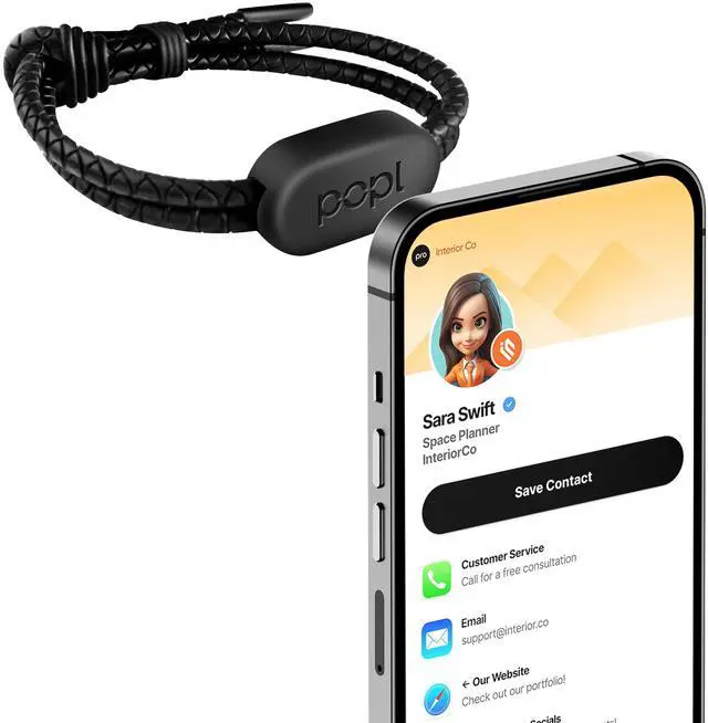 Main image of Authentic Patented Bracelet (Avoid Fake Knockoffs) - Smart NFC Networking Card - Simply Tap to Exchange Contact Info, Capture Leads, & Manage Contacts (Black Rope Style)