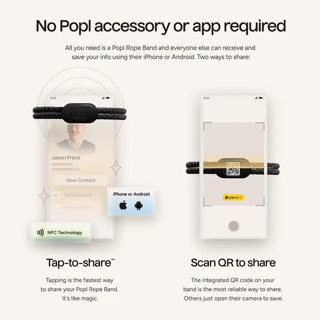 Alt view image 2 of 6 - Authentic Patented Bracelet (Avoid Fake Knockoffs) - Smart NFC Networking Card - Simply Tap to Exchange Contact Info, Capture Leads, & Manage Contacts (Black Rope Style)