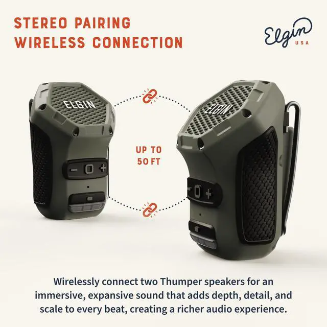 Alt view image 5 of 6 - Thumper Mini Wearable Bluetooth Speaker, 35-Hour Battery Life, 50 ft Wireless Range, Water-Resistant, Magnetic Mount & Clip-On Design with LED Work Light for Jobsite, Outdoor & Everyday Use | 50 ft Wi