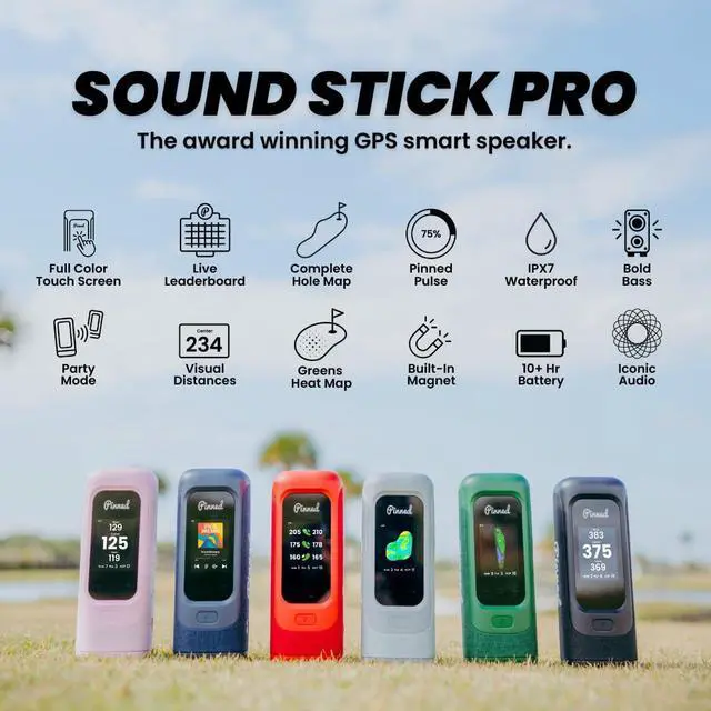 Alt view image 4 of 6 - Pinned Sound Stick PRO Smart GPS Golf Speaker - IPX7 Waterproof - Pink | Touch screen, magnetic golf cart & outdoor Bluetooth speaker, 10+ hour battery life, multi speaker pairing, golf gift for men