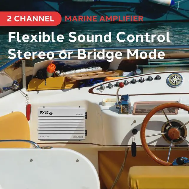 Alt view image 3 of 6 - Hydra Marine Amplifier Upgraded Elite Series 400 Watt 2 Channel Bridgeable Audio Amplifier- Waterproof, Dual MOSFET Power Supply, GAIN Level Controls, RCA Stereo Input & LED Indicator - PLMRA200