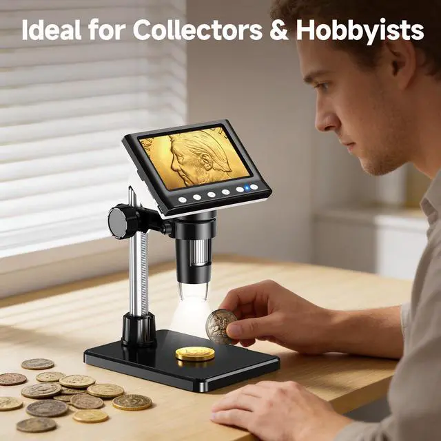 Alt view image 2 of 6 - 4.3" Coin Microscope Coin Magnifier, 1980P HD Digital Microscope | Error Coin Magnifier with 8 LED Lights for Collectors, Compatible with Windows/Mac