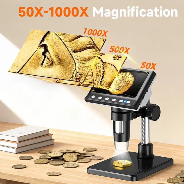 Alt view image 3 of 6 - 4.3" Coin Microscope Coin Magnifier, 1980P HD Digital Microscope | Error Coin Magnifier with 8 LED Lights for Collectors, Compatible with Windows/Mac