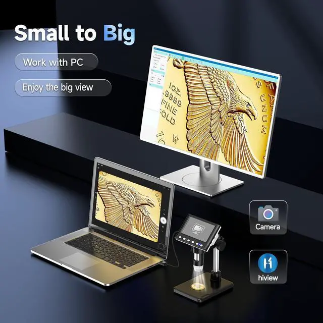 Alt view image 6 of 6 - 4.3" Coin Microscope Coin Magnifier, 1980P HD Digital Microscope | Error Coin Magnifier with 8 LED Lights for Collectors, Compatible with Windows/Mac