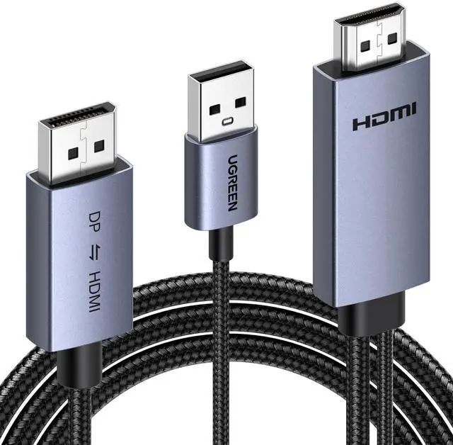 Main image of 4K@60Hz 4K@30Hz Bidirectional HDMI to Displayport Cable Cable, 6.6FT | USB Powered, Male to Male, DP 1.2 to HDMI 1.4 HDCP 2.2 Compatible with Laptops, PC, Switch 2 PS5 Xbox AMD NVIDIA Monitor