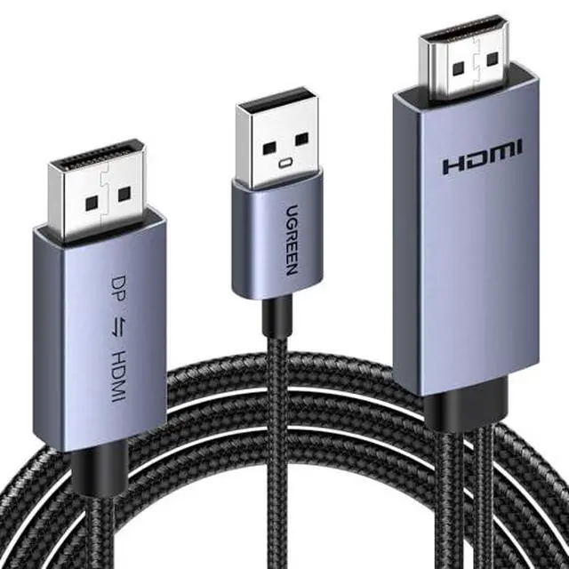 Alt view image 2 of 6 - 4K@60Hz 4K@30Hz Bidirectional HDMI to Displayport Cable Cable, 6.6FT | USB Powered, Male to Male, DP 1.2 to HDMI 1.4 HDCP 2.2 Compatible with Laptops, PC, Switch 2 PS5 Xbox AMD NVIDIA Monitor