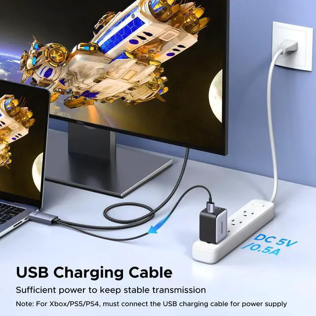 Alt view image 5 of 6 - 4K@60Hz 4K@30Hz Bidirectional HDMI to Displayport Cable Cable, 6.6FT | USB Powered, Male to Male, DP 1.2 to HDMI 1.4 HDCP 2.2 Compatible with Laptops, PC, Switch 2 PS5 Xbox AMD NVIDIA Monitor