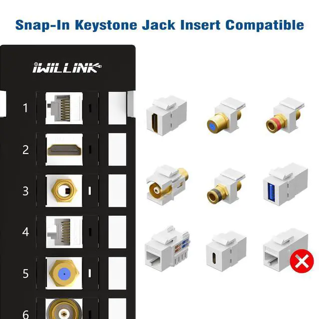 Alt view image 2 of 6 - Blank 12-Port Keystone Patch Panel with 89D Wall Mount Bracket | Cat6 RJ45 Patch Panel, Versatile VerticalHorizontal Installation, Includes 6 Blank Keystone Inserts for Custom Configurations