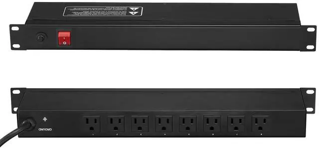 Main image of 8 Outlet Horizontal 1U Rack Mount PDU Power Strip for Network Server Racks, Surge Protection & Overload Protection, 110-125V/15A, with 6ft 14AWG Power Cord