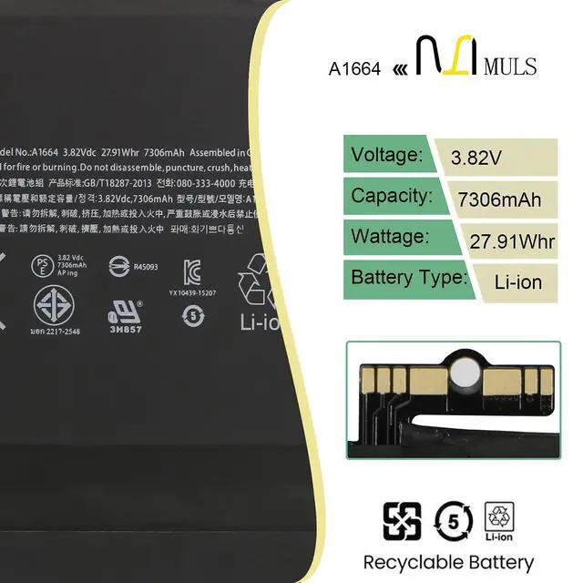 Alt view image 2 of 6 - A1664 Tablet Battery for iPad Pro 9.7'' (2016, Wi-Fi/Cellular) A1673 | A1674 A1675 020-00823 MLMW2LL/A MLN02LL/A MLMN2LL/A MLMV2LL/A MLMY2LL/A MLMQ2LL/A MLMX2LL/A MLN12LL/A MM172LL/A MM192LL/A