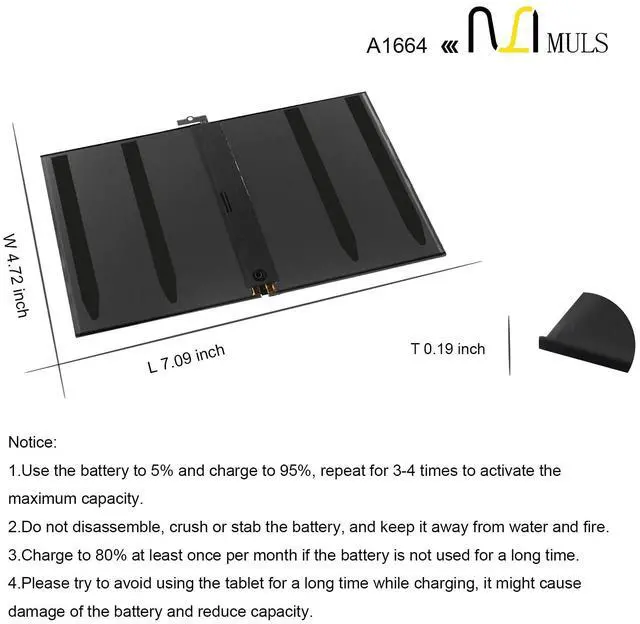 Alt view image 6 of 6 - A1664 Tablet Battery for iPad Pro 9.7'' (2016, Wi-Fi/Cellular) A1673 | A1674 A1675 020-00823 MLMW2LL/A MLN02LL/A MLMN2LL/A MLMV2LL/A MLMY2LL/A MLMQ2LL/A MLMX2LL/A MLN12LL/A MM172LL/A MM192LL/A