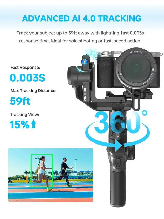 Alt view image 3 of 6 - Feiyu SCORP Mini 3 Pro Kit, Gimbal Stabilizer for Camera,iPhone,Action Cam | Built-in AI Tracking, 4.4lb Payload, Detachable Screen Handle, w/Case, Light, Vertical Shoot, For Canon/Sony/Nikon Camera